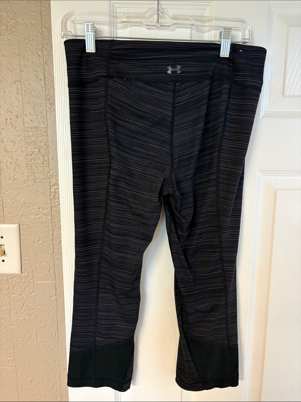 Under Armour Black Striped Capris with Subtle Gray Logo